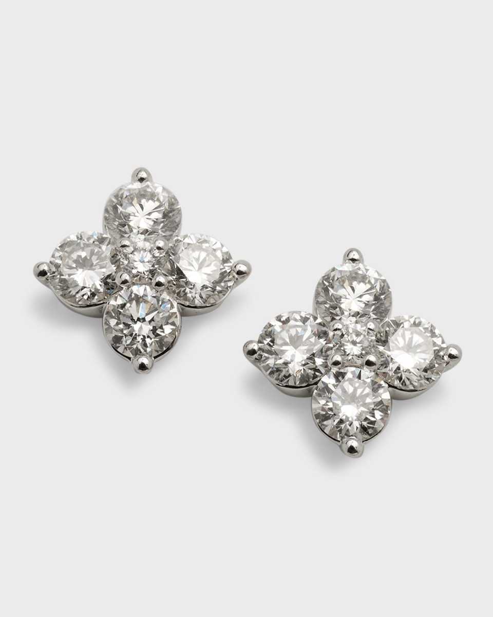 18K White Gold Round Diamond Flower Earrings, 1.25tcw, 0.27"W